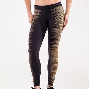 Nike Flash Reflective Running Tights / Leggings in Black & Gold